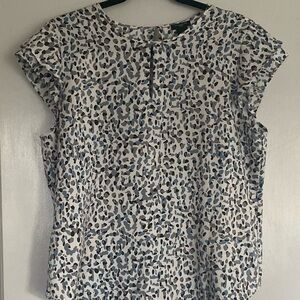 Ann Taylor Light Blue Leopard Print Cap Sleeve Top